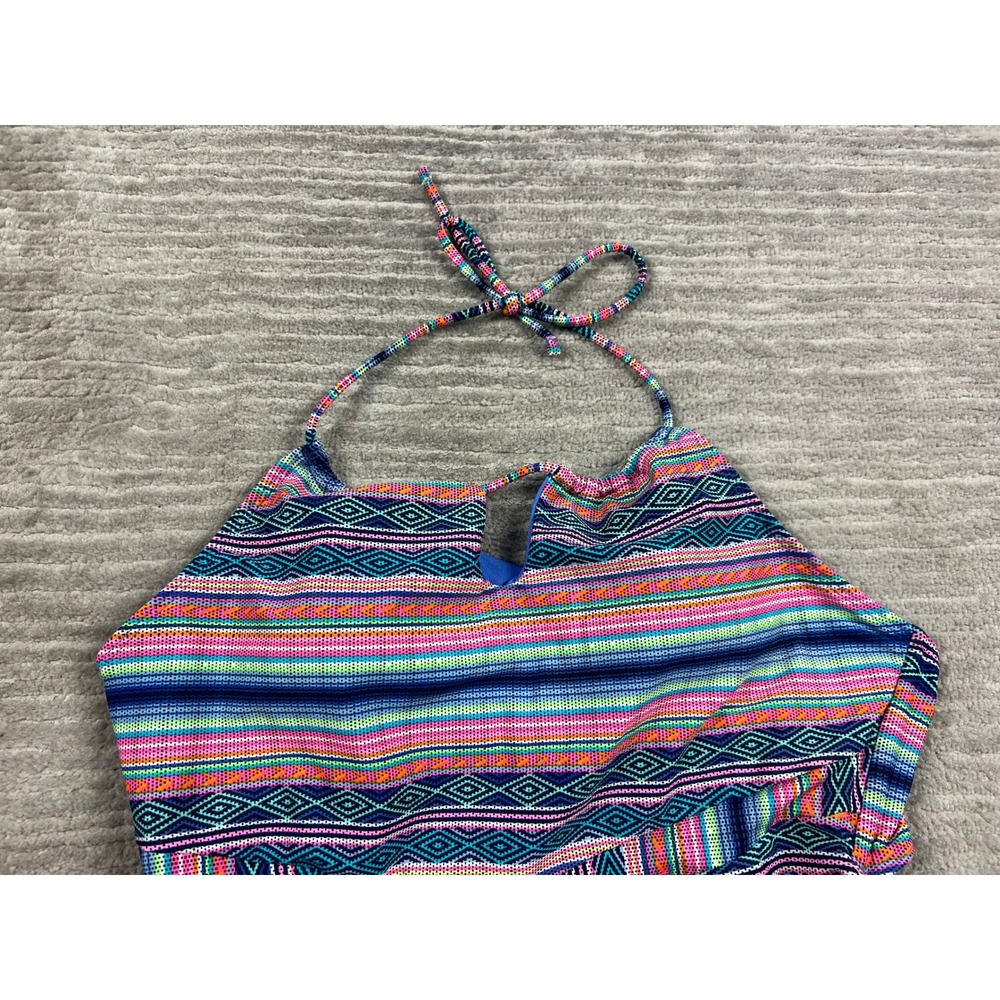 OP Bikini Top Women L Large Multi Geometric Halter Fringe OPS17304T Tribal Boho - Picture 2 of 11